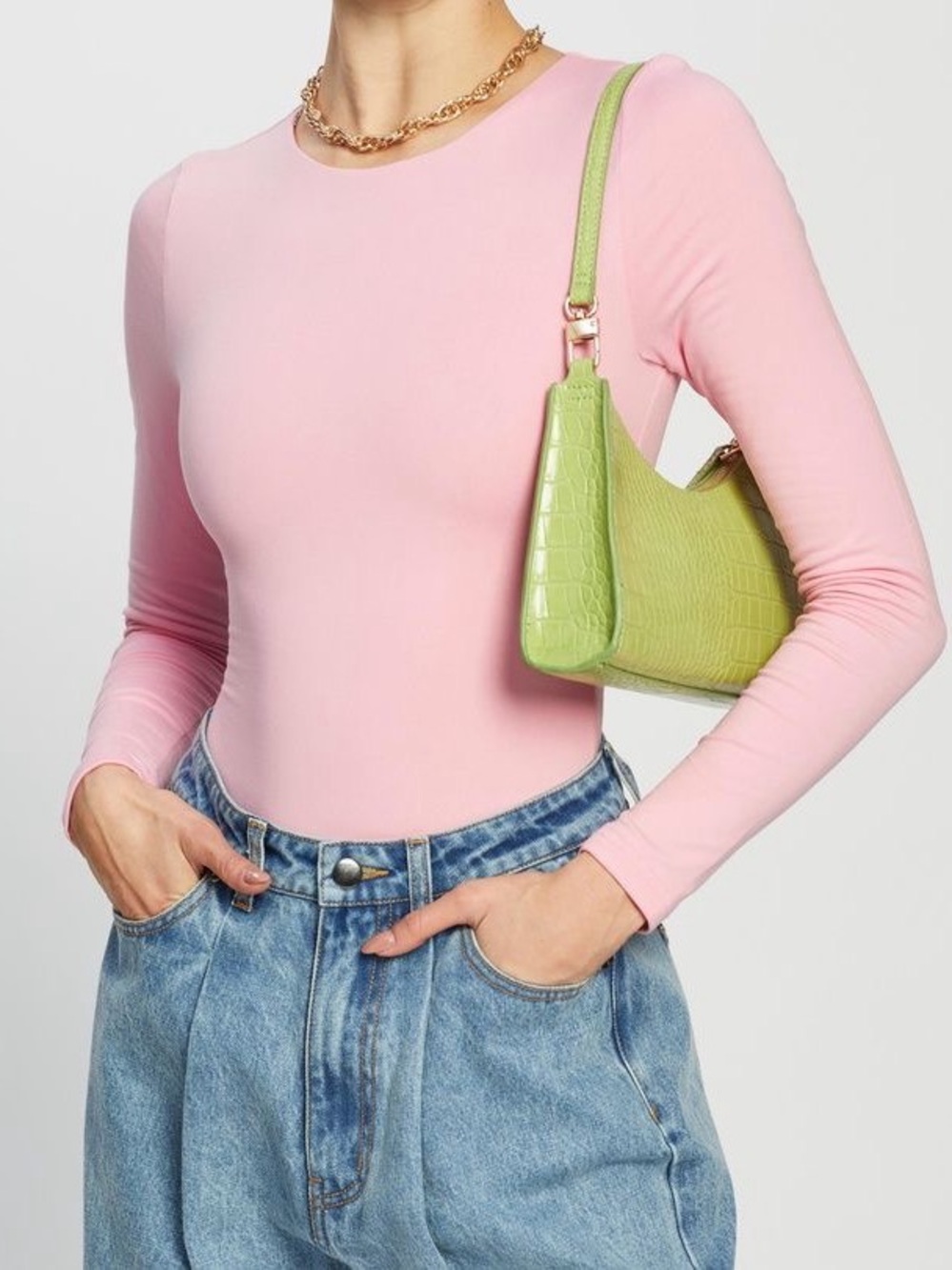 Slim-Fit Long Sleeve Bodysuit in Soft Pink